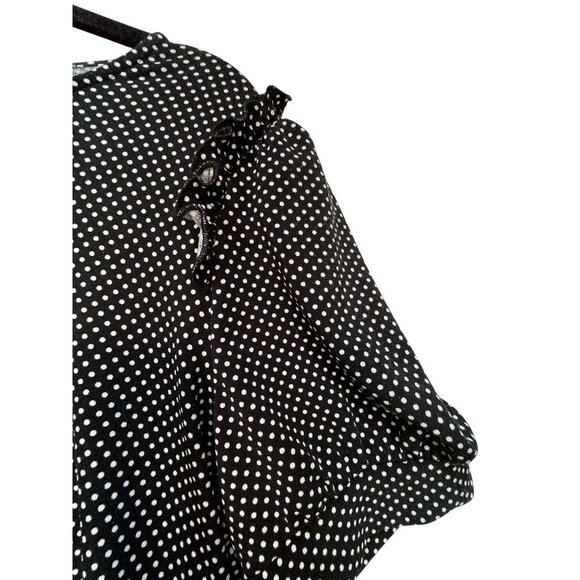 Adrianna Papell Womens Polka Dot Short Sleeve Blouse S Black & White Ruffle Shou - Picture 3 of 9